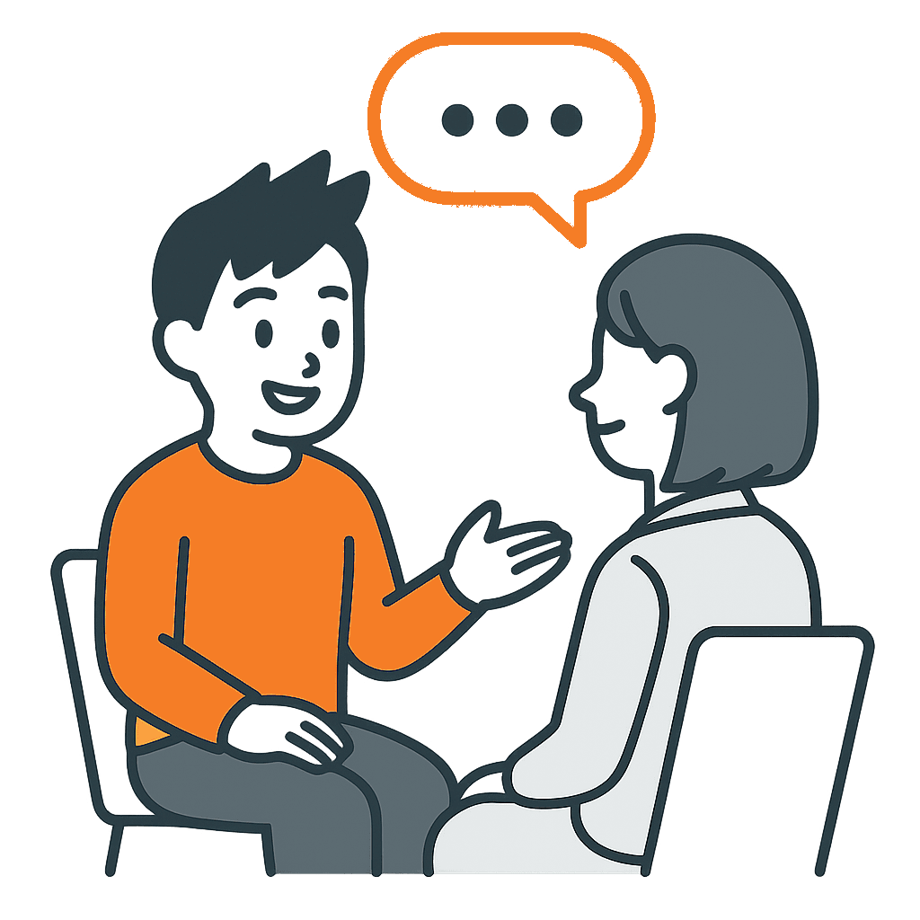 Grafik: Patient sitzt in Beratung zur OP-Planung